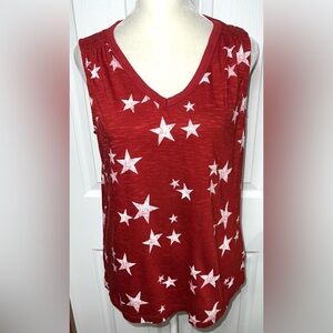 (NWOT) Maurices Tank Top Sleeveless Blouse Star Red/White V Neck Lightweight M